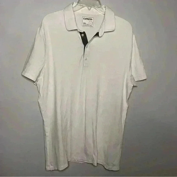 Express Men's Size Large Solid White Cotton Short Sleeve Polo Shirt in EUC - Picture 1 of 5